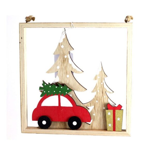 Χριστουγεννιάτικο Διακοσμητικό Καδράκι Ξύλινο Κρεμαστό Με Αυτοκίνητο H21xW20xD1.5 cm