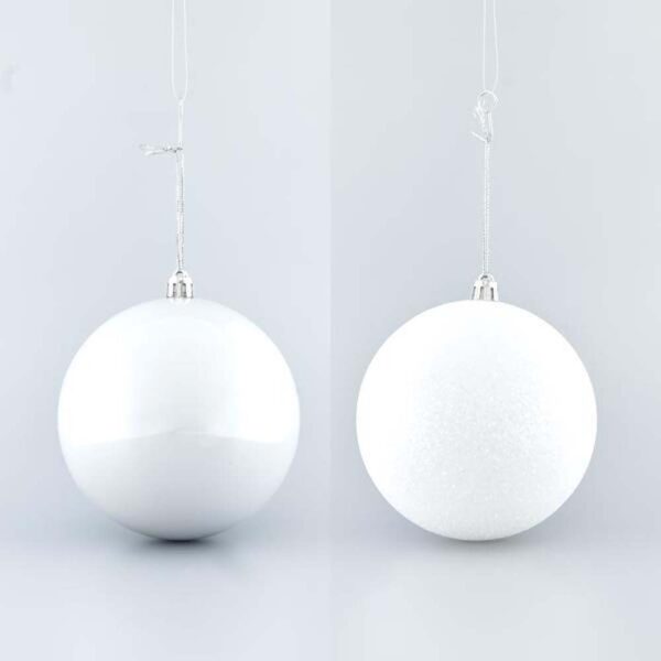 Χριστουγεννιάτικη Διακοσμητική Μπάλα Πλαστική Σετ 6 Τεμαχίων 2 Με Πέρλα 4 Με Γκλίτερ D10 cm Λευκή