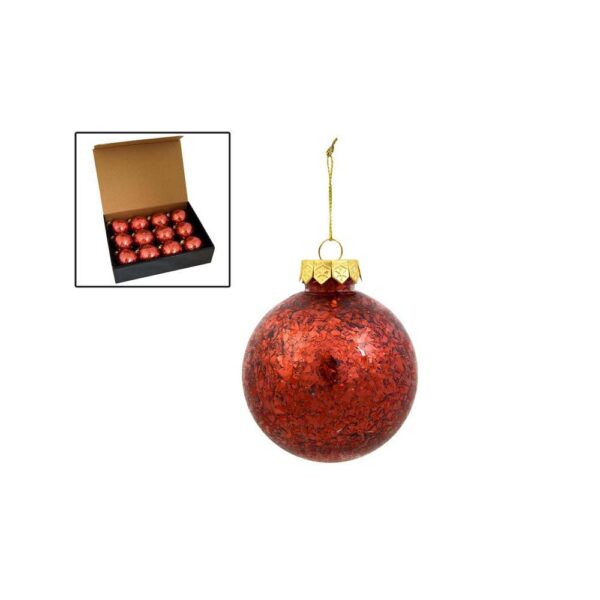 Χριστουγεννιάτικη Διακοσμητική Μπάλα Κρακελέ H8 cm Κόκκινη