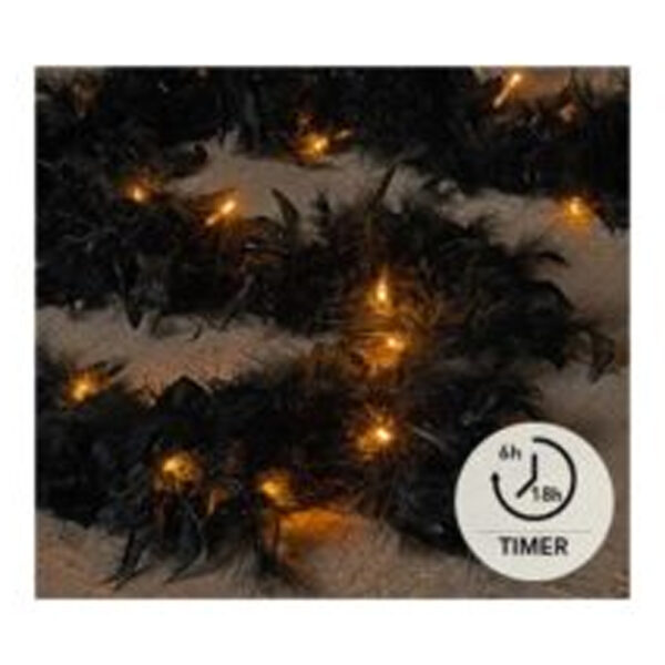 Χριστουγεννιάτικη Διακοσμητική Γιρλάντα Με Μαύρα Φτερά Και 16 Φωτάκια Led Μπαταρίας L200 cm