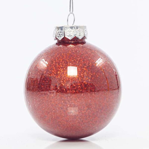 Χριστουγεννιάτικη Διακοσμητική Μπάλα Πλαστική Με Γκλίτερ Σετ 6 Τεμαχίων D8 cm Κόκκινη