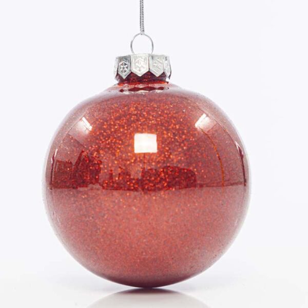 Χριστουγεννιάτικη Διακοσμητική Μπάλα Πλαστική Με Γκλίτερ Σετ 4 Τεμαχίων D10 cm Κόκκινη