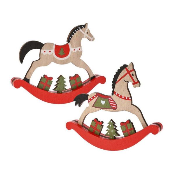 Χριστουγεννιάτικο Διακοσμητικό Ξύλινο Κουνιστό Άλογο Σετ 2 Τεμαχίων H12xW14xD2 cm