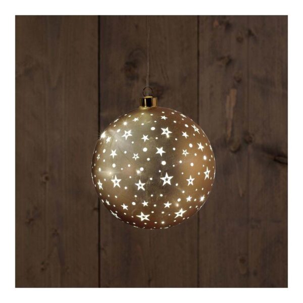 Χριστουγεννιάτικη Διακοσμητική Μπάλα Γυάλινη Οβάλ Με Αστέρια D15 cm Με Led Θερμό Λευκό Φως