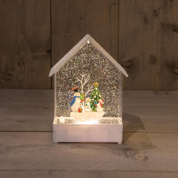 Χριστουγεννιάτικο Διακοσμητικό Σπίτι Με Χιονάνθρωπο - Led Θερμό Φως H14,5xL9xD20 cm Με Γκλίτερ