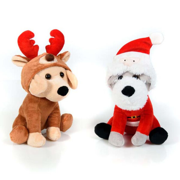 Χριστουγεννιάτικα Λούτρινα Σκυλάκια Με Σχέδια Άϊ Βασίλης Και Τάρανδος H20 cm
