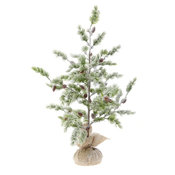 Χριστουγεννιάτικο Δέντρο Χιονισμένο Πράσινο με Κουκουνάρια Σε Τσουβάλι H90 cm - 82191