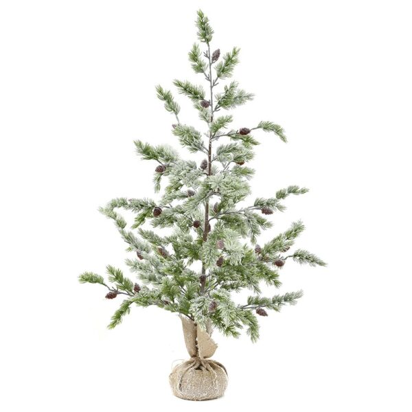 Χριστουγεννιάτικο Δέντρο Χιονισμένο Πράσινο με Κουκουνάρια H120 cm Σε Τσουβάλι - 82192