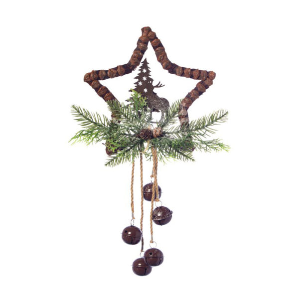 Χριστουγεννιάτικο Διακοσμητικό Αστέρι Γιούτα Με Καμπανάκια Μεταλλικά Η44 cm