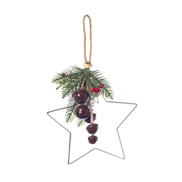 Χριστουγεννιάτικο Διακοσμητικό Αστέρι με Καμπανάκια Μεταλλικά Η24 cm Καφέ