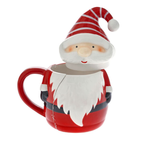 Χριστουγεννιάτικη Διακοσμητική Κούπα σε Σχήμα Άι Βασίλης με Καπάκι 15x10x16 cm Κόκκινη - 81436