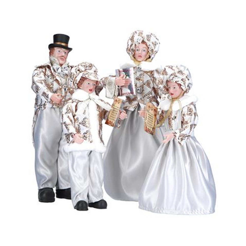 Χριστουγεννιάτικη Διακοσμητική Οικογένεια Χορωδία Με 4 Στοιχεία 46 cm Με Γκρί - Χρυσά Ρούχα