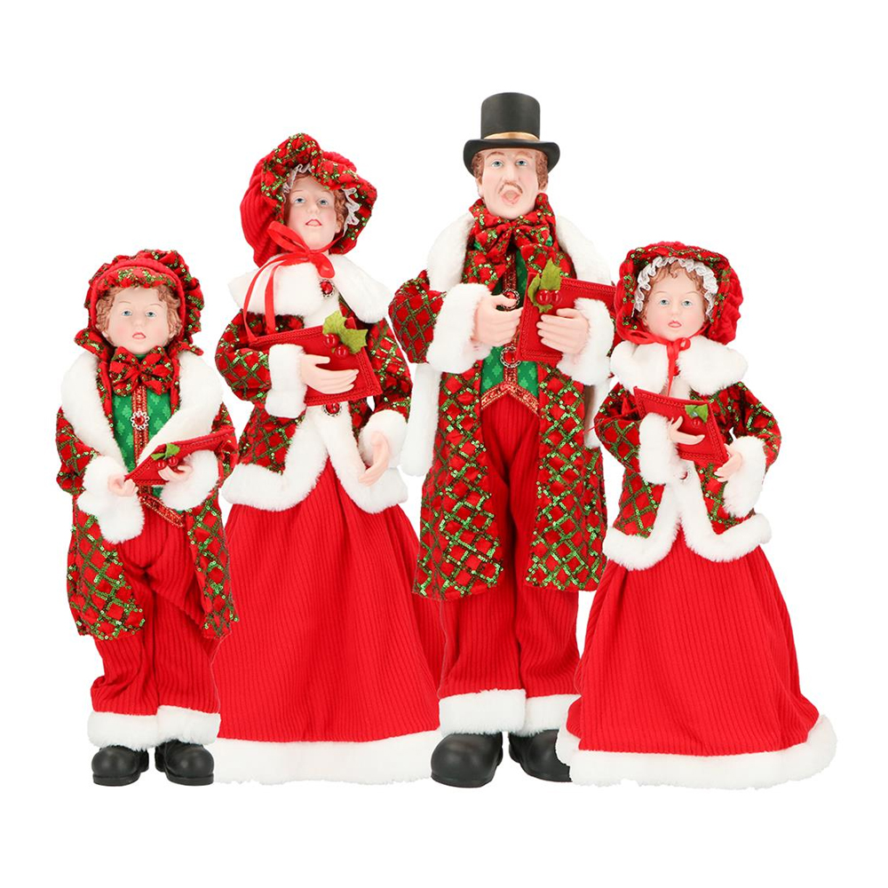 Χριστουγεννιάτικη Διακοσμητική Οικογένεια Χορωδία Με 4 Στοιχεία 68 cm Με Κόκκινα Ρούχα