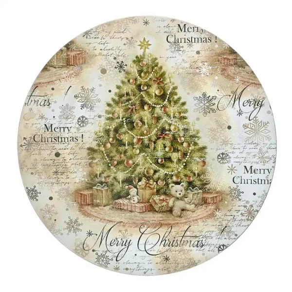 Χριστουγεννιάτικη Διακοσμητική Πιατέλα Στρογγυλή Πλαστική με Παράσταση Δέντρο D33 cm Λευκή-Καφέ - 81394
