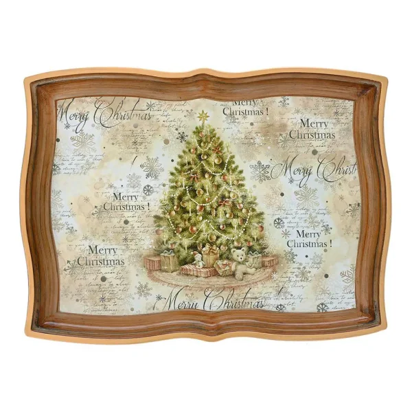 Χριστουγεννιάτικη Διακοσμητική Πιατέλα Τετράγωνη Πλαστική με Παράσταση Δέντρο 43x32 cm Καφέ - 81398