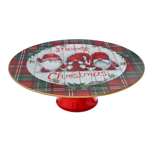 Χριστουγεννιάτικη Διακοσμητική Στρογγυλή Βάση για Κέικ με Παράσταση Νανάκια 29x12 cm Λευκή-Κόκκινη - 81405