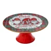 Χριστουγεννιάτικη Διακοσμητική Στρογγυλή Βάση για Κέικ με Νανάκια 22x10 cm Κόκκινη-Λευκή - 81409