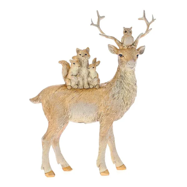 Χριστουγεννιάτικο Διακοσμητικό Χώρου Τάρανδος με Σκιουράκια 15x6x20 cm Χρυσό - 81919