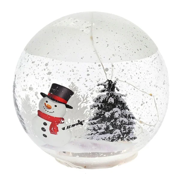 Χριστουγεννιάτικο Διακοσμητικό Γυάλινη Led Φωτιζομένη Μπάλλα 15 cm Με Παράσταση Χιονάνθρωπο - 83104