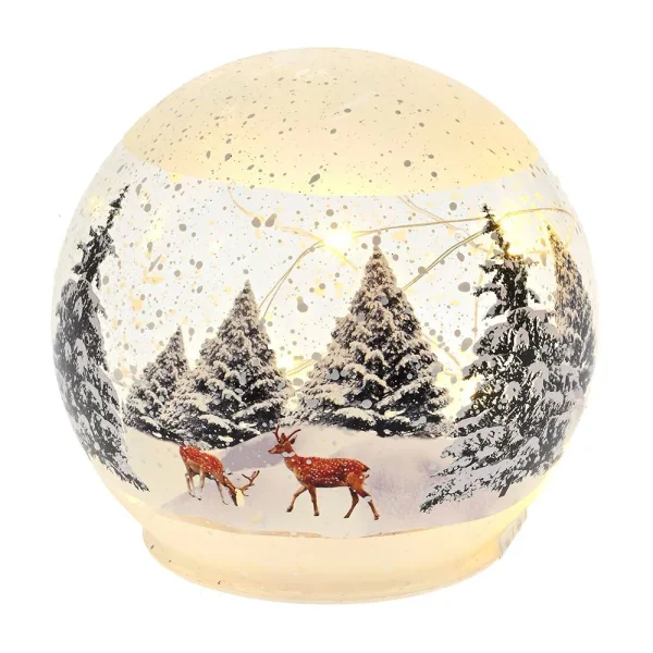Χριστουγεννιάτικη Διακοσμητική Γυάλινη Led Φωτιζομένη Μπάλλα 12 cm Με Παράσταση Χιονάνθρωπο - 83105
