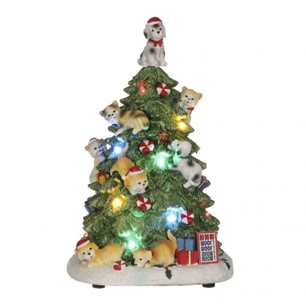 Χριστουγεννιάτικο Διακοσμητικό Δέντρο Γάτες & Σκύλοι - Μπαταρίας - L21xW19xH33,5cm