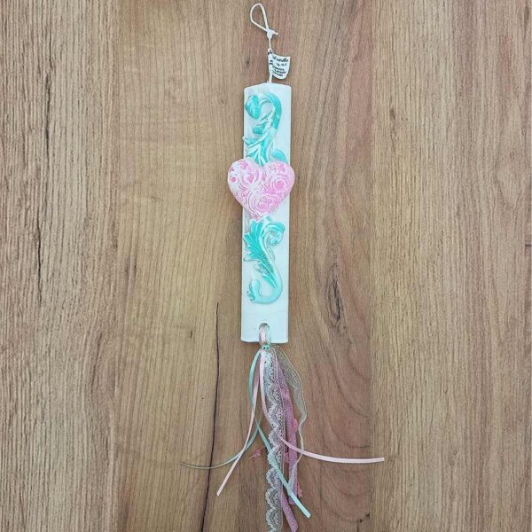 Πασχαλινή Λαμπάδα Αρωματική Λευκή Στολισμένη με Καρδιά Ροζ 19cm