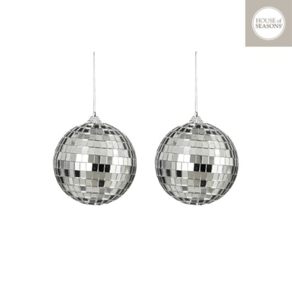 Χριστουγεννιάτικη Διακοσμητική Disco Ball Καθρέφτη Ασημί D10 cm Σετ 2τεμ