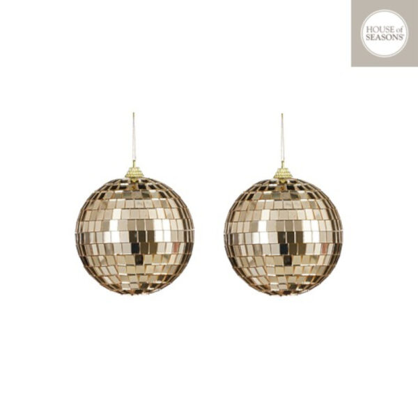 Χριστουγεννιάτικη Διακοσμητική Disco Ball Καθρέφτη Σαμπανί D10 cm Σετ 2τεμ