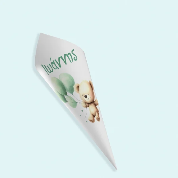 Χωνάκι Ζαχαρωτών Βάπτισης 145x145mm Θέμα Αρκουδάκι με Μπαλόνια