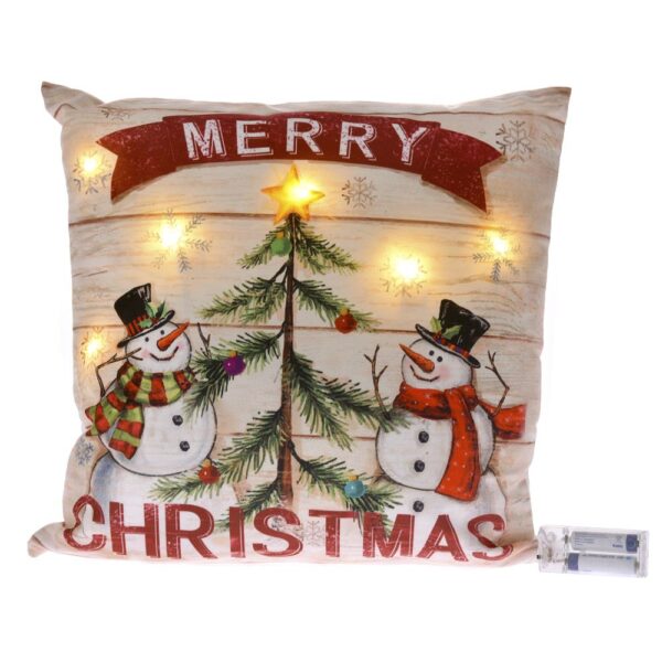 Φωτιζομενο Μαξιλαρι 40Χ40Εκ Merry Christmas Χιοναν Με 6Led Με Γεμισμα