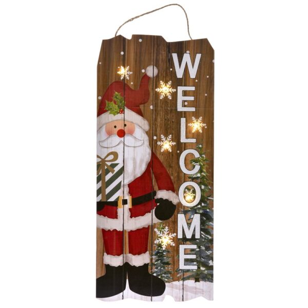 Ξυλινη Πινακιδα Αι Βασιλης Welcome Με Φως 6 Led 22Χ2Χ50Εκ