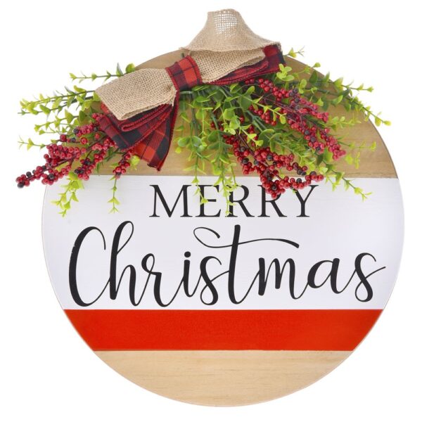 Ξυλινη Στρογγυλη Πινακιδα Πορτας Merry Christmas 35Εκ
