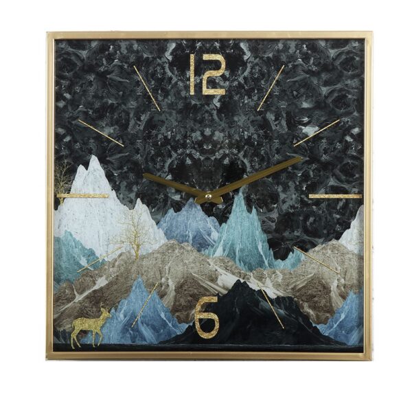 Τετραγωνο Μεταλλικο Ρολοι Τοιχου Mountain 40X40X4Ek