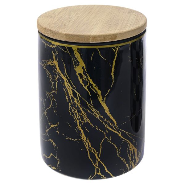 Μαυρο Χρυσο Κεραμικο Δοχειο Με Bamboo Καπακι 10Χ10Χ14Εκ