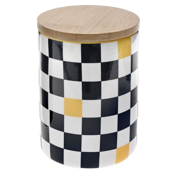 Καρω Ασπρο Μαυρο Δοχειο Με Bamboo Καπακι 10Χ10Χ14Εκ 600Ml