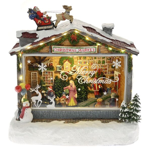 Χριστουγεννιατικο Μαγαζι Christmas Market Με Φως Κινηση Και Μουσικη 27Χ15Χ27Εκ Ρευματος