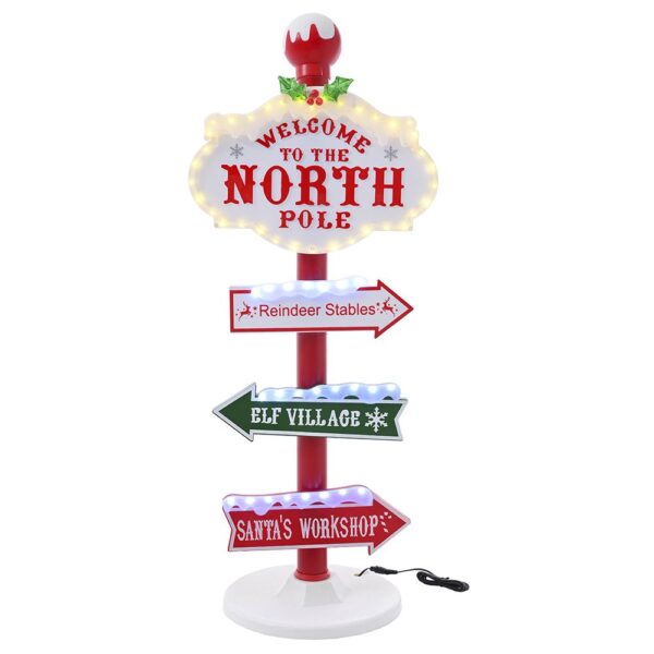 Κοκκινη Ταμπελα North Pole Με Flashing Φωτα 30Χ30Χ95Εκ Ρευματος