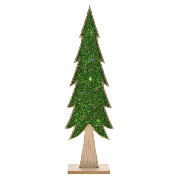 Πρασινο Glitter Ξυλινο Φωτιζομενο Δεντρο 15Χ8Χ48Εκ 10Led