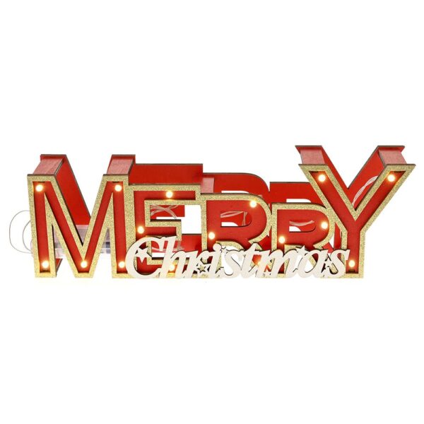 Κοκκινο Ξυλινο Merry Christmas Επιγραφη Me Φως 31Χ6Χ10Εκ