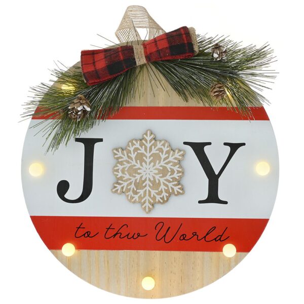 Ξυλινη Στρογγυλη  Κρεμαστη Πινακιδα Joy Με Φως 29X4X29Ek Μπαταριας