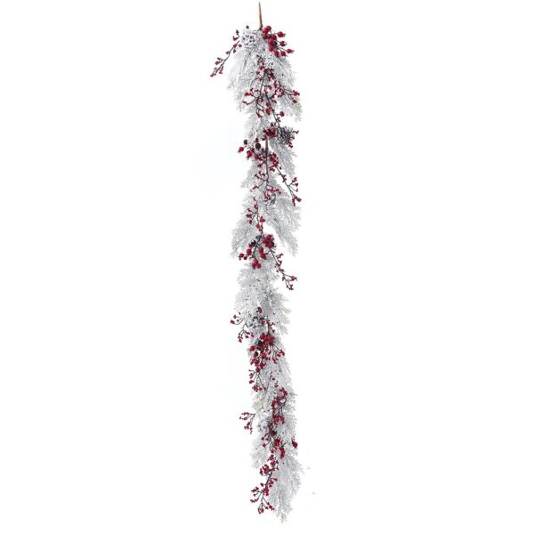 Χιονισμενη Γιρλαντα Με Kokkina Berries Και Κουκουναρια 180Εκ
