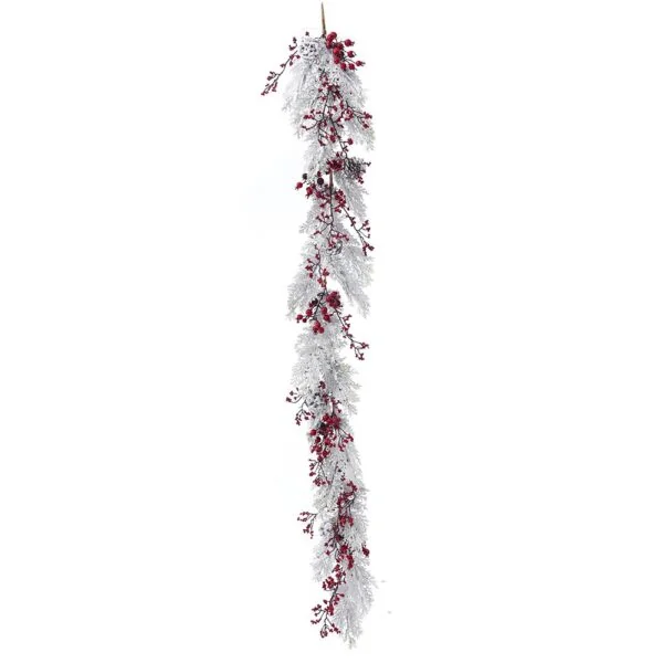Χιονισμενη Γιρλαντα Με Kokkina Berries Και Κουκουναρια 180Εκ