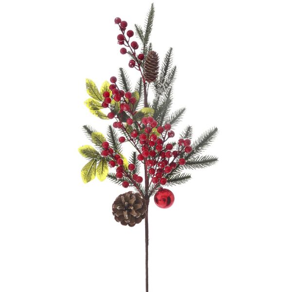 Κλαδι Παγωμενο Με Κοκκινα Berries, Μπαλα And Κουκουναρια 50Εκ
