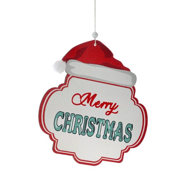 Λευκο Ξυλινο Κρεμαστο Merry Christmas Με Σκουφο 18Χ16Εκ