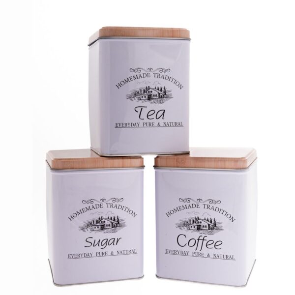 Σετ 3 Μεταλλικα Τετραγωνα Κουτια Coffee Sugar Tea 11Χ11Χ15Εκ