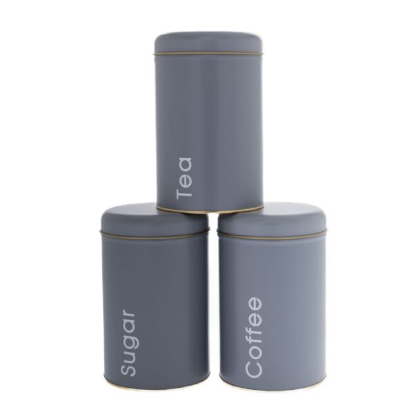 Σετ 3 Γκρι Μεταλλικα Στρογγυλα Κουτια Coffee Sugar Tea 10X16Ek