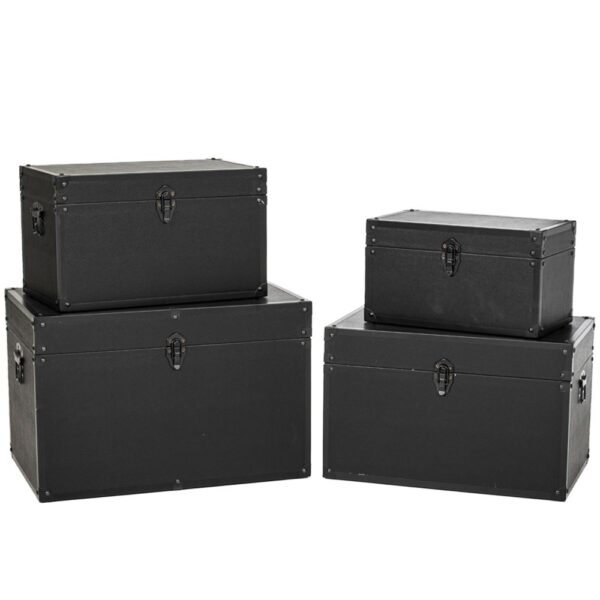 Ξυλινα Μπαουλα Σ 4 Με Μαυρο Δερμα 54X35X35Ek 48X30X30Ek 42X25X25Ek 36X20X20Ek