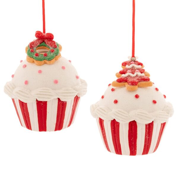 Λευκο Κοκκινο Cupcake Κρεμαστο Στολιδι 7.5X7.5X7.5Ek 2 Σχεδια