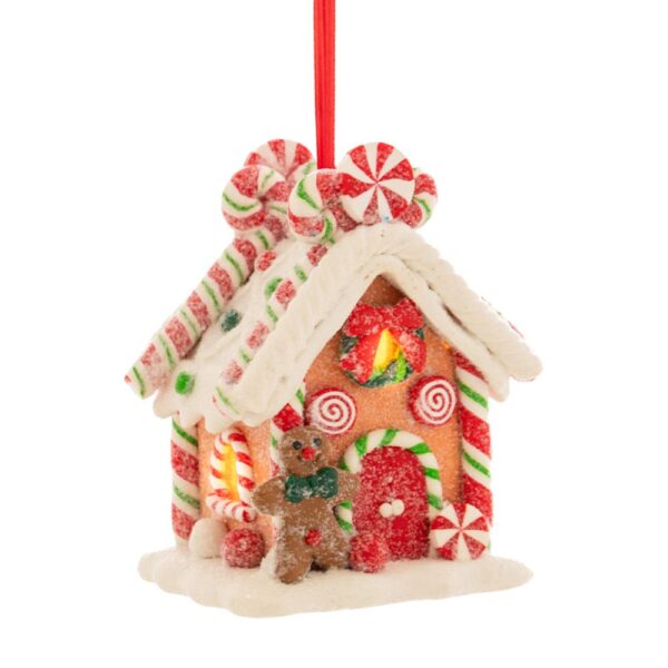 Πολυχρωμο Σπιτακι Gingerbread Με Led Φως Κρεμαστο Στολιδι 6.5Χ6.5Χ8Εκ