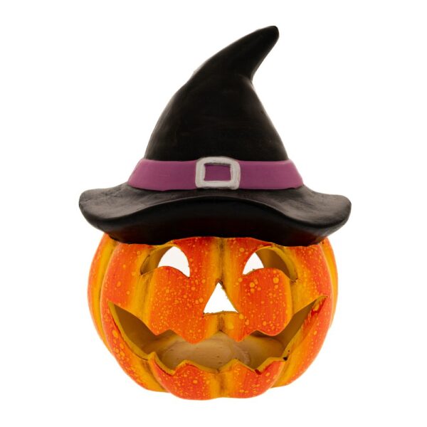 Πορτοκαλι Κεραμικη Κολοκυθα Κηροπηγιο Haloween Με Μαυρο Καπελο Φ19Χ24Εκ